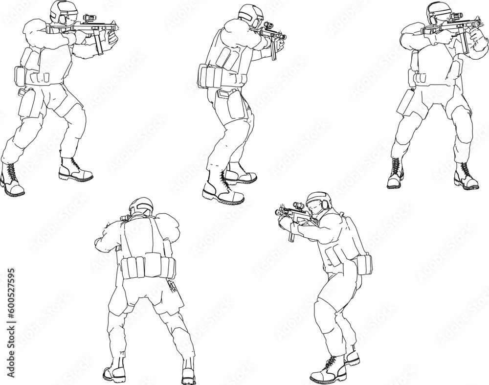 Green armed combat special forces cartoon illustration vector sketch Green armed combat special forces cartoon illustration vector sketch