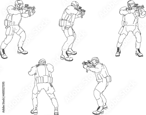 Green armed combat special forces cartoon illustration vector sketch