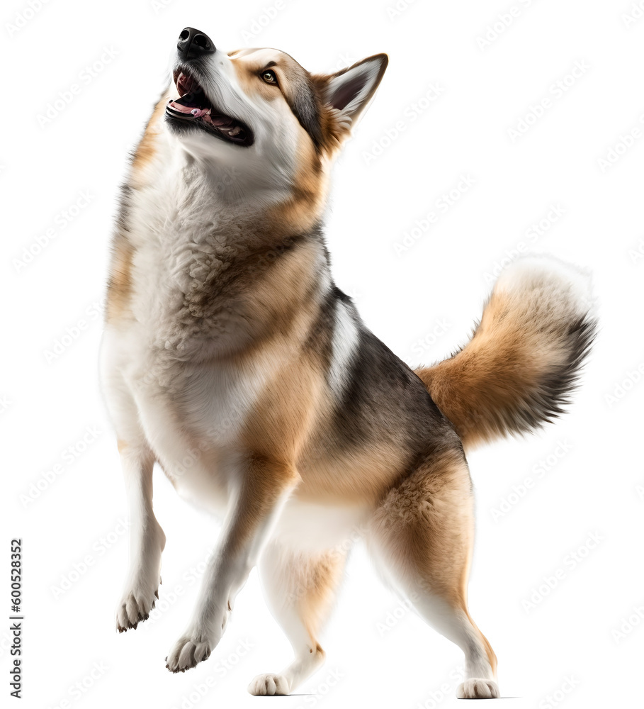 Fototapeta premium happy Shiba dog, isolated background. Generative Ai.