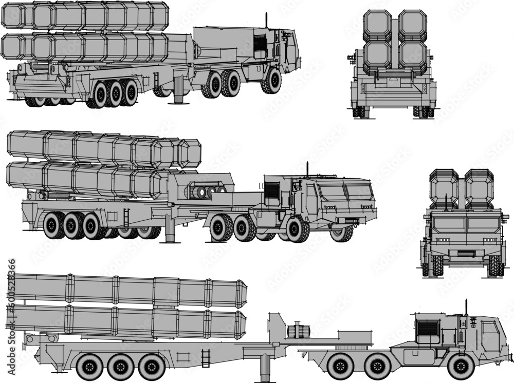 Fototapeta premium Vector illustration cartoon sketch of missile carrier russian combat vehicle