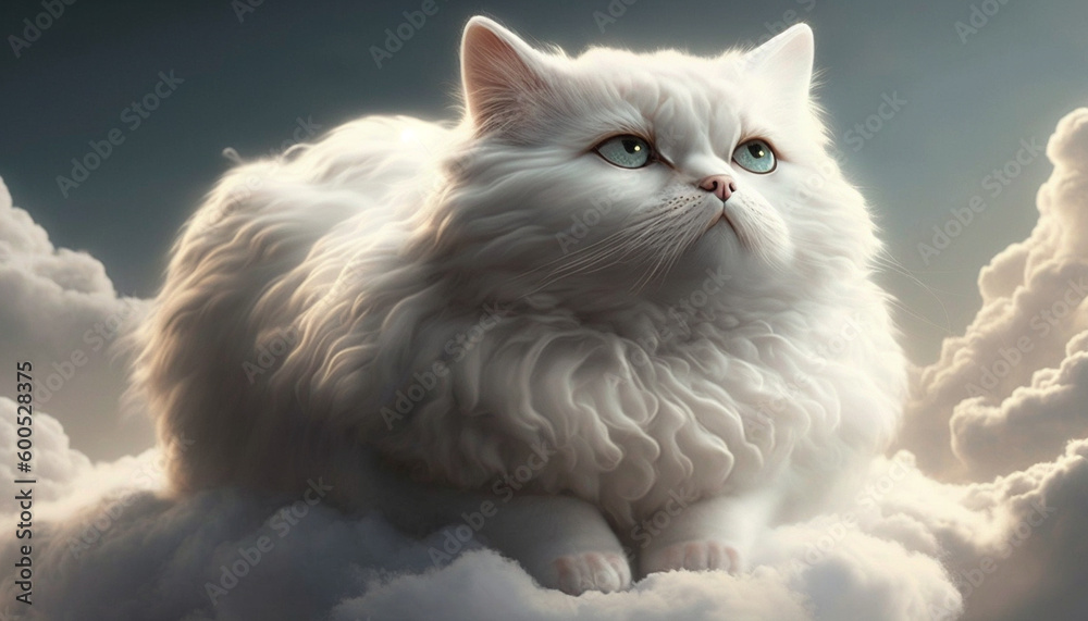 White cat laying down cloud image Ai generated art