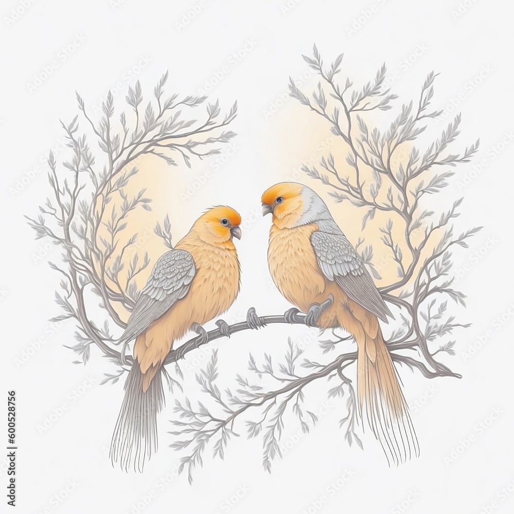custom made wallpaper toronto digitalValentine's day, Two lovebirds,backlit with a soft glow hi-res,romance,love,generative ai