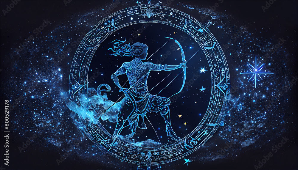 Sagittarius, zodiac constellation, astrology. in curckle. AI generated, astronomy - obrazy, fototapety, plakaty 