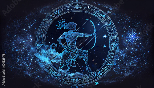Sagittarius, zodiac constellation, astrology. in curckle. AI generated, astronomy