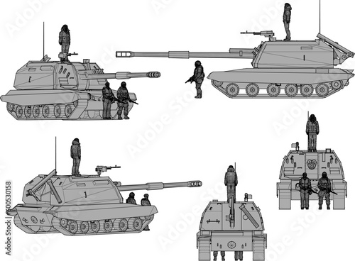 Vector illustration sketch of armed battle tank troop cartoon