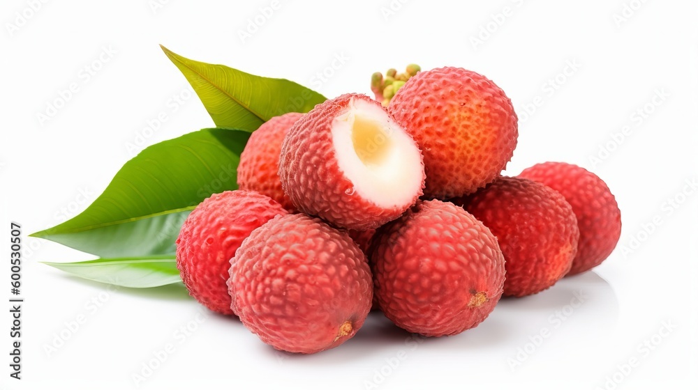 Fresh cut lychees isolated on white background Generative AI Fresh cut lychees isolated on white background Generative AI