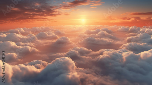 Beautiful sunset sky above clouds with dramatic light. Generative Ai