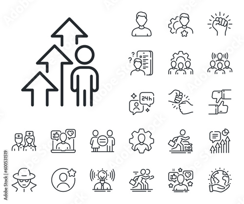 Business growth statistics sign. Specialist, doctor and job competition outline icons. Employee result line icon. Human resource symbol. Employee result line sign. Vector
