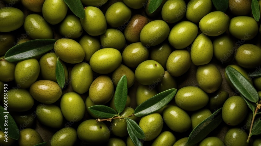 Top down view of green olives background