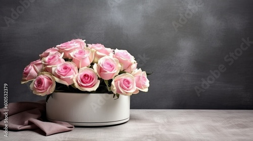 bouquet of pink roses in a white vase