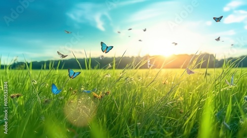 Green meadow with flowers and grass