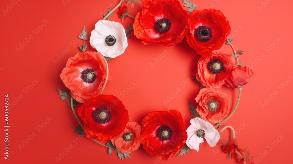 banner background with Poppy and decor on the edges. banner background with Poppy and decor on the edges.