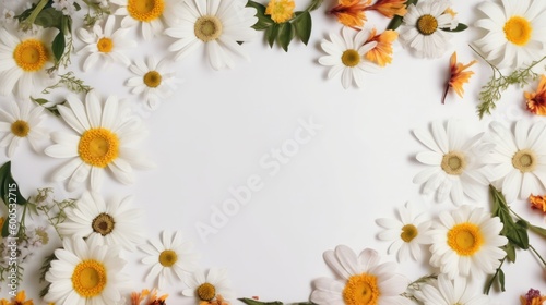 Daisy banner background with orchid and decor on the edge © bazusa
