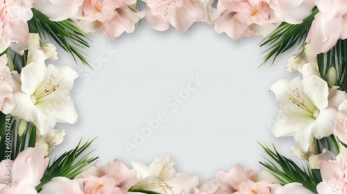 banner background with gladiolus and decor on the edges.
