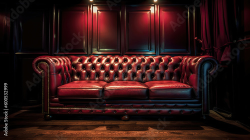 Leather sofa in vintage style luxury interior. Generative Ai