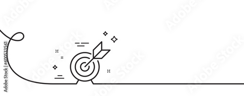Target goal line icon. Continuous one line with curl. Success arrow sign. Business aim symbol. Target goal single outline ribbon. Loop curve pattern. Vector