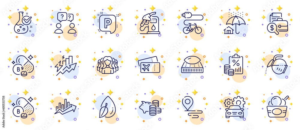 Outline set of Boarding pass, Growth chart and Coffee pot line icons for web app. Include Parking, Chemistry lab, Accounting report pictogram icons. Consumption growth, Home insurance. Vector Outline set of Boarding pass, Growth chart and Coffee pot line icons for web app. Include Parking, Chemistry lab, Accounting report pictogram icons. Consumption growth, Home insurance. Vector