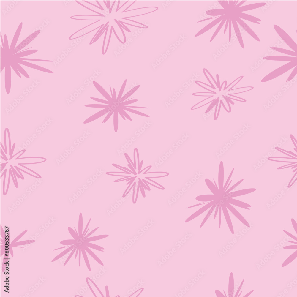 Cute seamless pattern in pink flower drawing. Vector illustration 