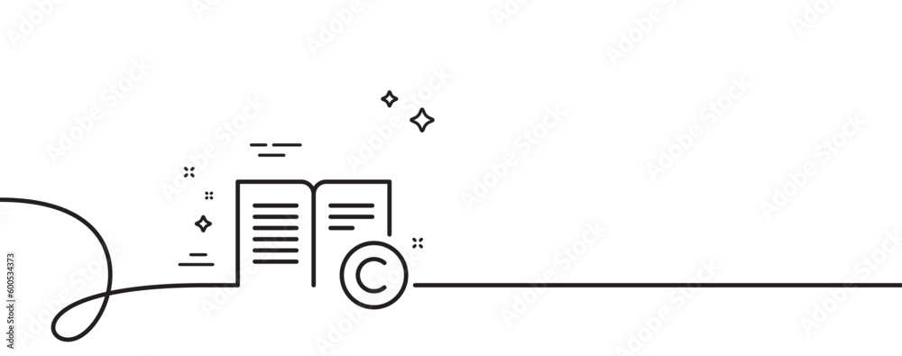 Copyright line icon. Continuous one line with curl. Copywriting or Book sign. Feedback symbol. Copyright single outline ribbon. Loop curve pattern. Vector Copyright line icon. Continuous one line with curl. Copywriting or Book sign. Feedback symbol. Copyright single outline ribbon. Loop curve pattern. Vector