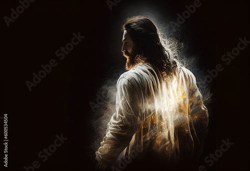 Jesus back view portrait. Generative AI illustration photo