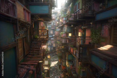 Futuristic asian town. Generative AI illustration © 4kate
