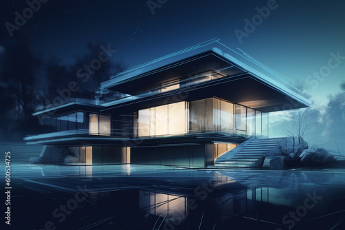 Modern house architecture. Generative AI illustration © 4kate