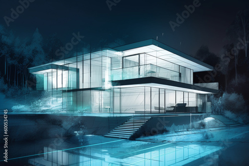 Modern house architecture. Generative AI illustration