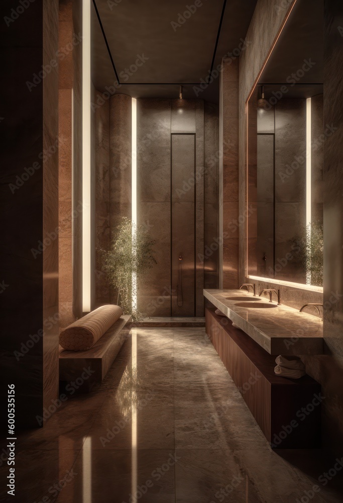 Marble Bathroom Haven with Designer LED Lighting and Modern Elegance..