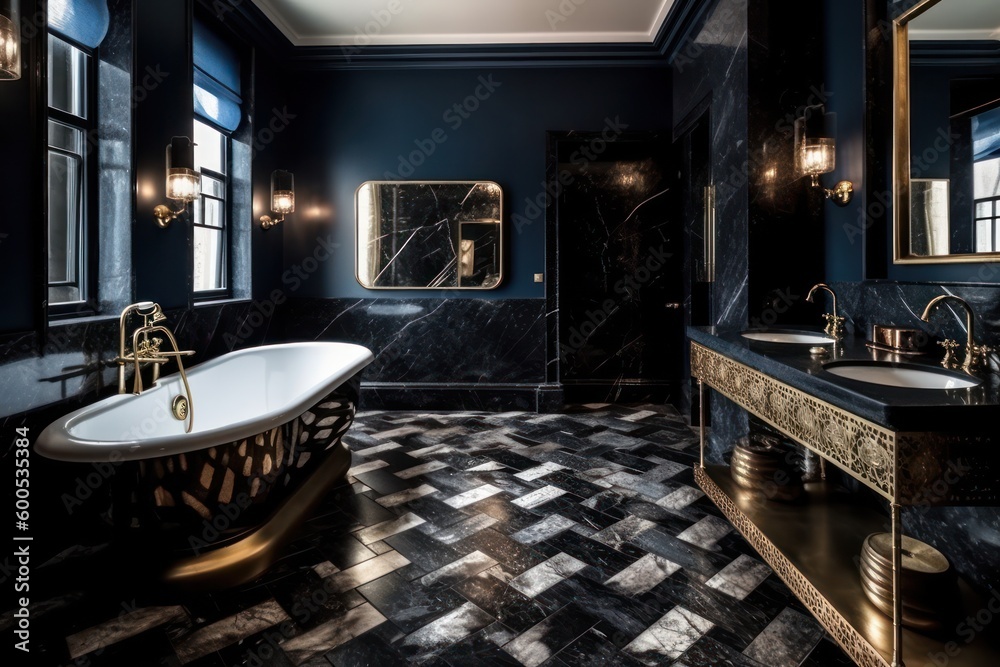 Fototapeta premium Marble Bathroom Haven with Designer LED Lighting and Modern Elegance..