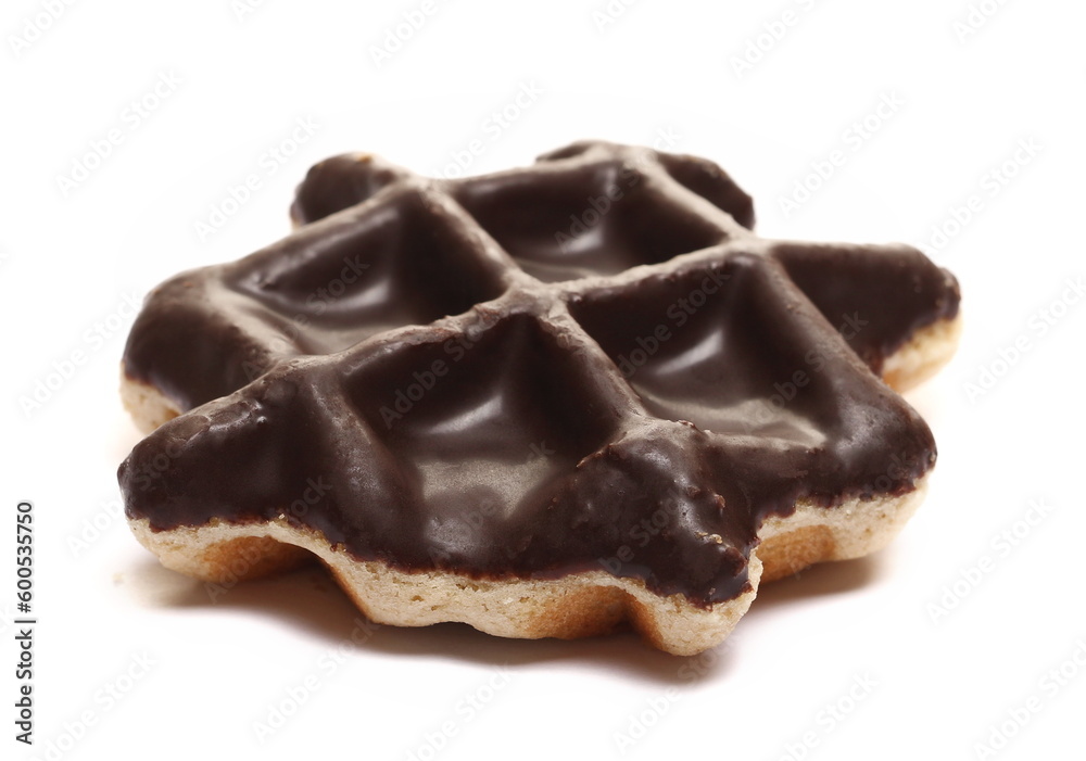 Mini waffle with chocolate flavour glaze isolated on white Mini waffle with chocolate flavour glaze isolated on white