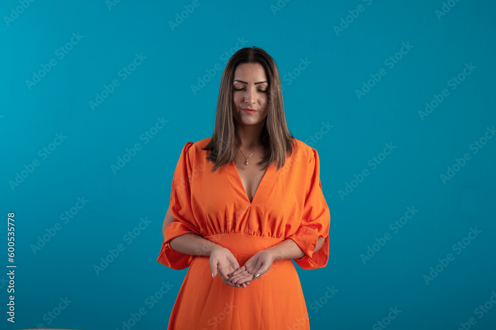 Young woman in studio photo and in colorful clothes Young woman in studio photo and in colorful clothes
