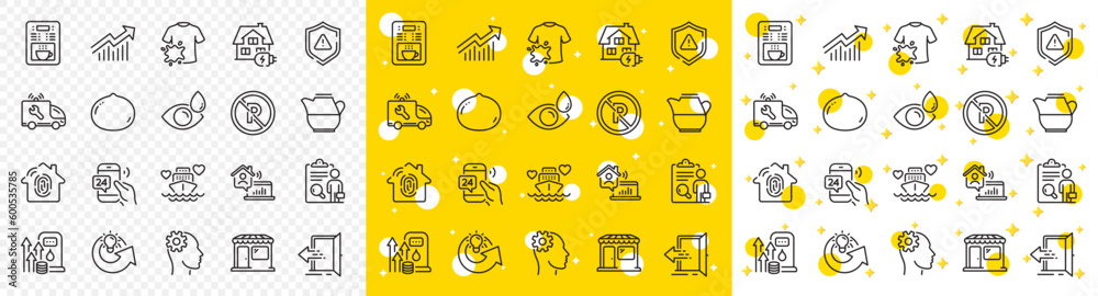 Obraz premium Outline Coffee maker, Demand curve and Macadamia nut line icons pack for web with Honeymoon cruise, Share idea, No parking line icon. Fingerprint access, Market, Shield pictogram icon. Vector