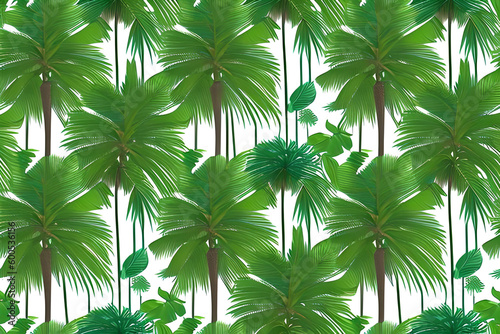 pattern with Palm Trees, A pattern of palm trees in shades of green on a white background, evoking memories of a tropical paradise