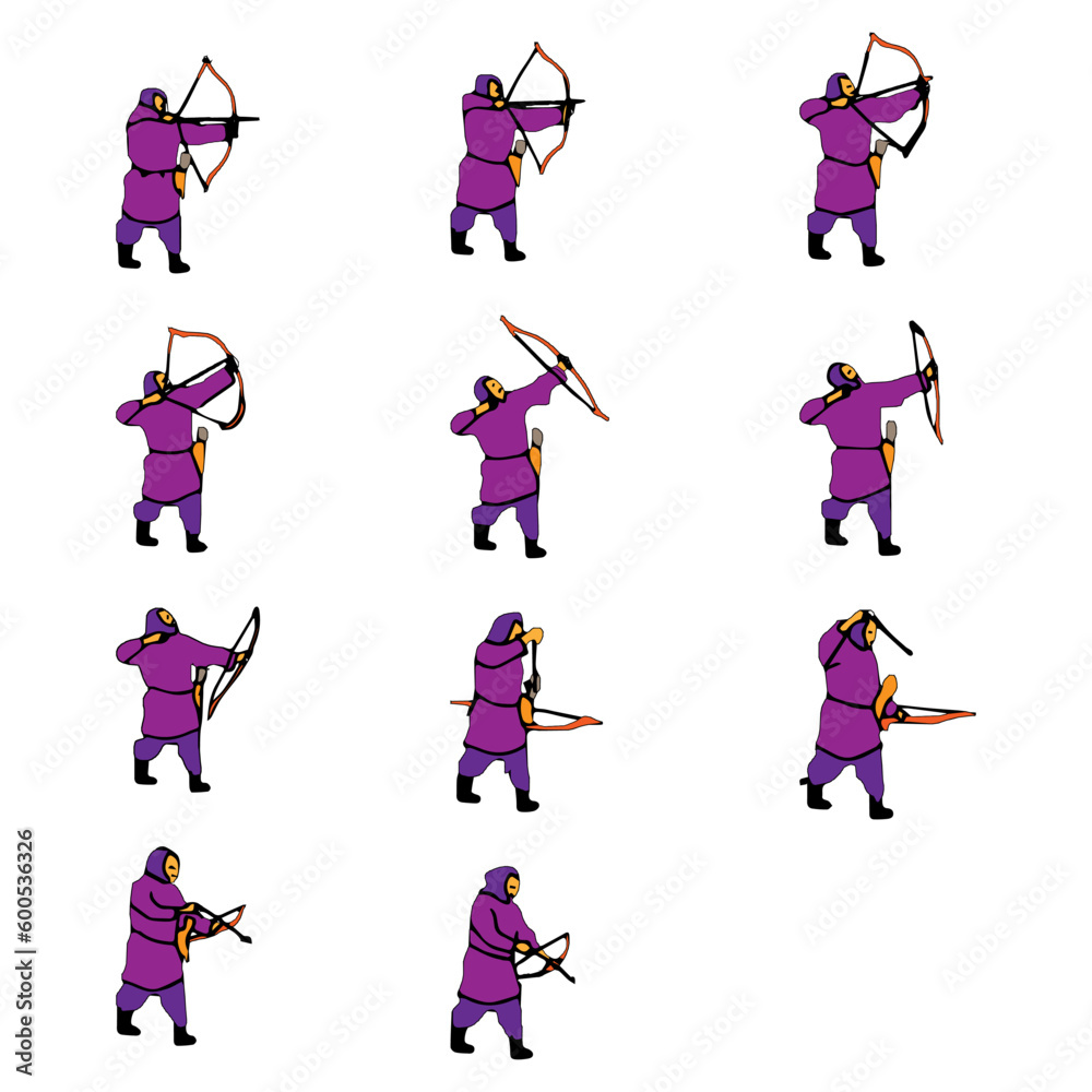Vector illustration of an archer, on a white background. From this collection, you can make an animation of a shooting archer.