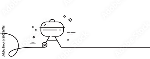 Grill line icon. Continuous one line with curl. Barbecue cooker for cooking food sign. Meat brazier symbol. Grill single outline ribbon. Loop curve pattern. Vector