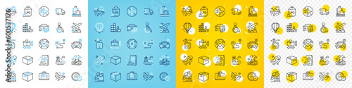 Vector icons set of Place, Passenger and Office box line icons pack for web with Pin, Parcel, Parking time outline icon. Buy car, Search flight, Truck delivery pictogram. Disability. Vector