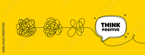 Think positive motivation quote. Simplify complex process with speech bubble. Motivational slogan. Inspiration message. Think positive speech bubble message. Tangle chaos. Easy solution. Vector