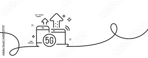 5g internet line icon. Continuous one line with curl. Wireless technology sign. Mobile devices wifi symbol. 5g internet single outline ribbon. Loop curve pattern. Vector