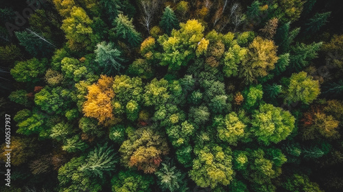 Autumn forest, forest texture background, generative AI. © puhimec