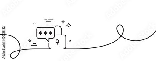 Lock line icon. Continuous one line with curl. Padlock password sign. Security access pass symbol. Lock single outline ribbon. Loop curve pattern. Vector
