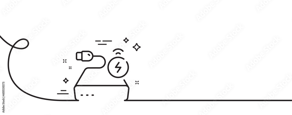 Power bank line icon. Continuous one line with curl. Mobile accessories sign. Charge battery symbol. Power bank single outline ribbon. Loop curve pattern. Vector Power bank line icon. Continuous one line with curl. Mobile accessories sign. Charge battery symbol. Power bank single outline ribbon. Loop curve pattern. Vector