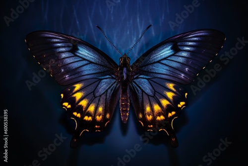 nature photography of a black butterfly with back lighting and ring light