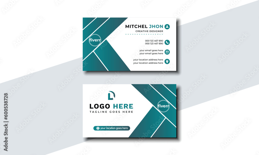 Creative and clean business card design, modern shape with outstanding template, teal and black gradient background. Unique and eye catching business card for your business. Vector illustration.