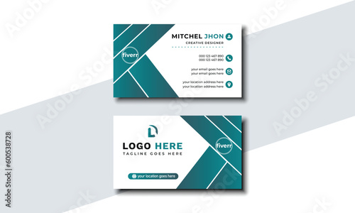 Creative and clean business card design, modern shape with outstanding template, teal and black gradient background. Unique and eye catching business card for your business. Vector illustration.