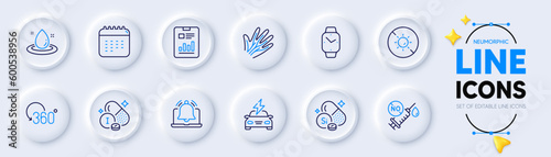 Coronavirus vaccine, Veins and Reminder line icons for web app. Pack of Report document, Smartwatch, Iodine mineral pictogram icons. Silicon mineral, Car charging, Full rotation signs. Vector