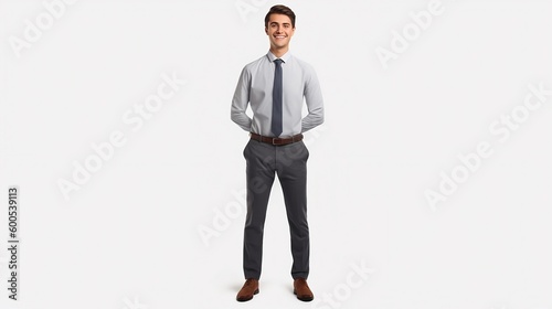 Cheerful businessman standing confident isolated in transparent PNG, Full length studio portrait of smiling young man with folded arms. photo