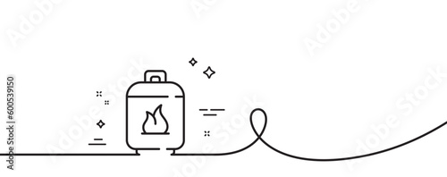 Gas cylinder line icon. Continuous one line with curl. LPG fuel container sign. Liquefied petroleum gas bottle symbol. Gas cylinder single outline ribbon. Loop curve pattern. Vector