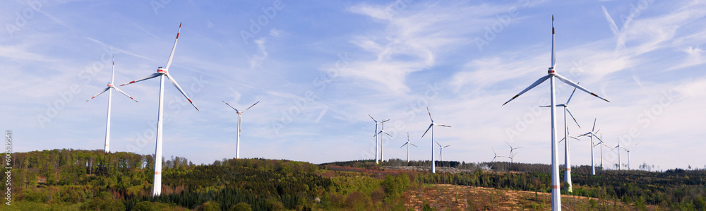 Fototapeta premium a modern wind turbine park from above panorama