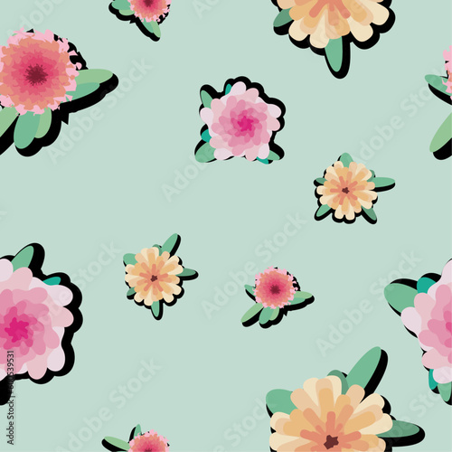 Cute pattern with flowers in light green color. Vector illustration 