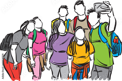 Wallpaper Mural young teengers students with cellphone taking a picture photo vector illustration Torontodigital.ca